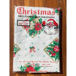 Vintage Home Fashion INC 1995 Christmas Vinyl Holiday Season Tablecloth 52 x 70